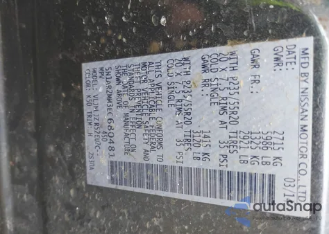 2014 Nissan Pathfinder Platinum z USA, uszkodzony, nr VIN 5N1AR2MM3EC680481